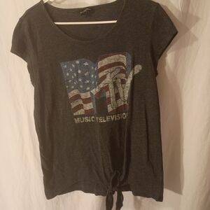 Rock & Republic Dark Charcoal MTV Tie-Front Graphic Tee